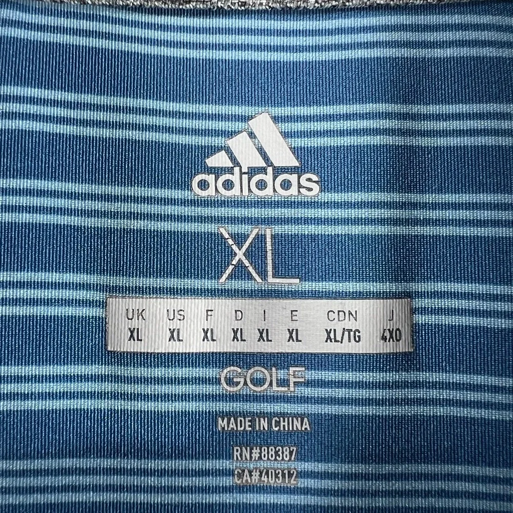 Adidas Polo Shirt Mens XL Extra Large Blue‎ Striped Golf Performance Outdoor